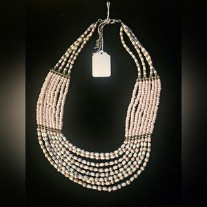 Multi-layered Beaded Necklace - Cream and Pink